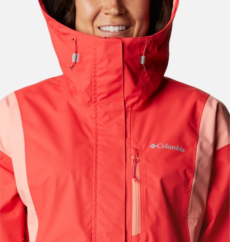 Women's Hikebound Rain Jacket, Color: Red Hibiscus, Coral Reef, image 4