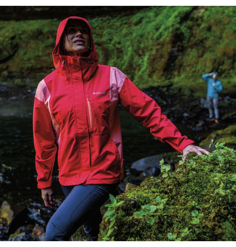 Thumbnail: Veste de randonnée Imperméable Hikebound Femme, Color: Red Hibiscus, Coral Reef, image 8
