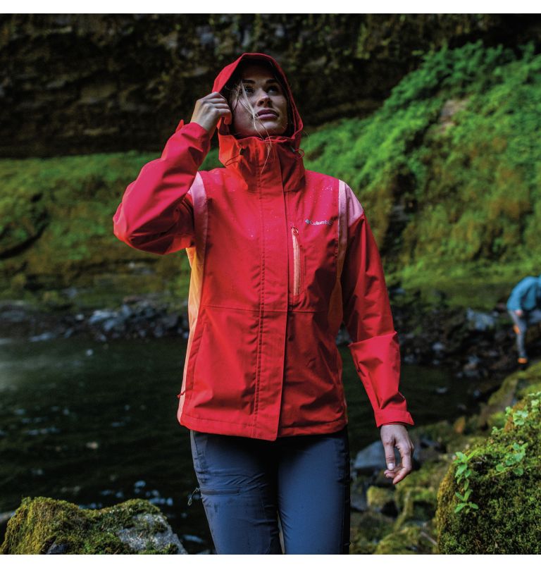 Thumbnail: Veste de randonnée Imperméable Hikebound Femme, Color: Red Hibiscus, Coral Reef, image 11