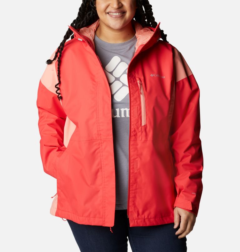 Thumbnail: Women's Hikebound Jacket - Plus Size, Color: Red Hibiscus, Coral Reef, image 7