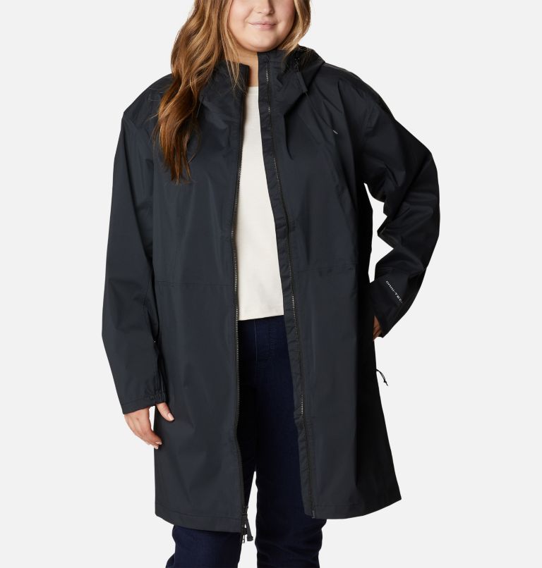 Plus size long hot sale black trench coat