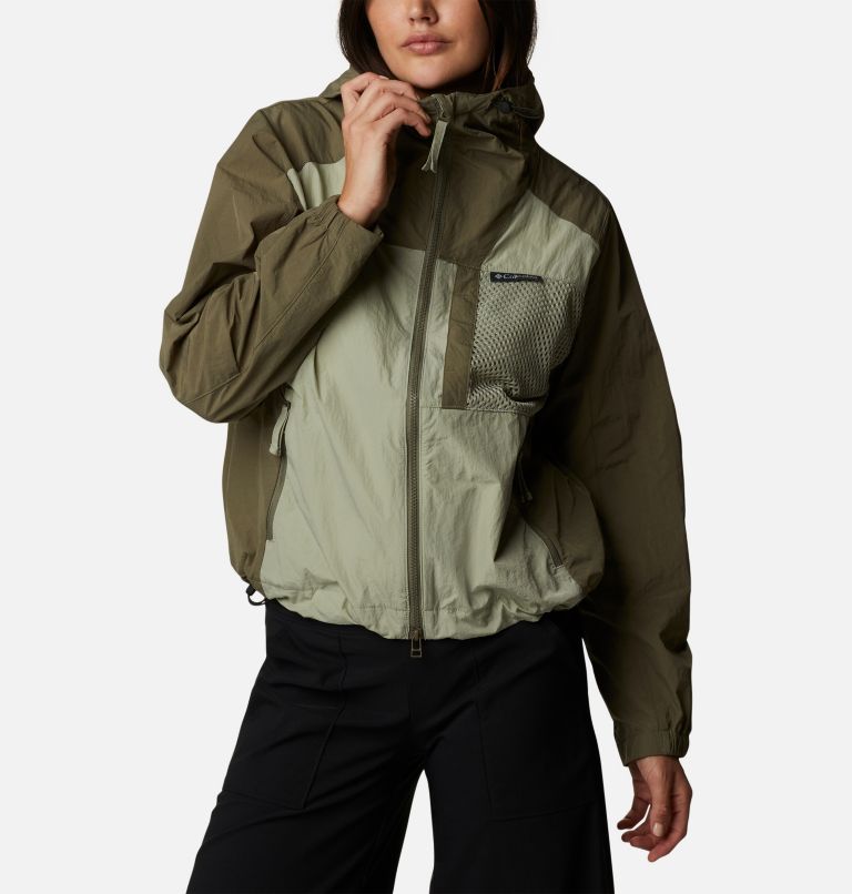 Women's Wallowa Park Novelty Windbreaker Jacket, Color: Stone Green, Safari