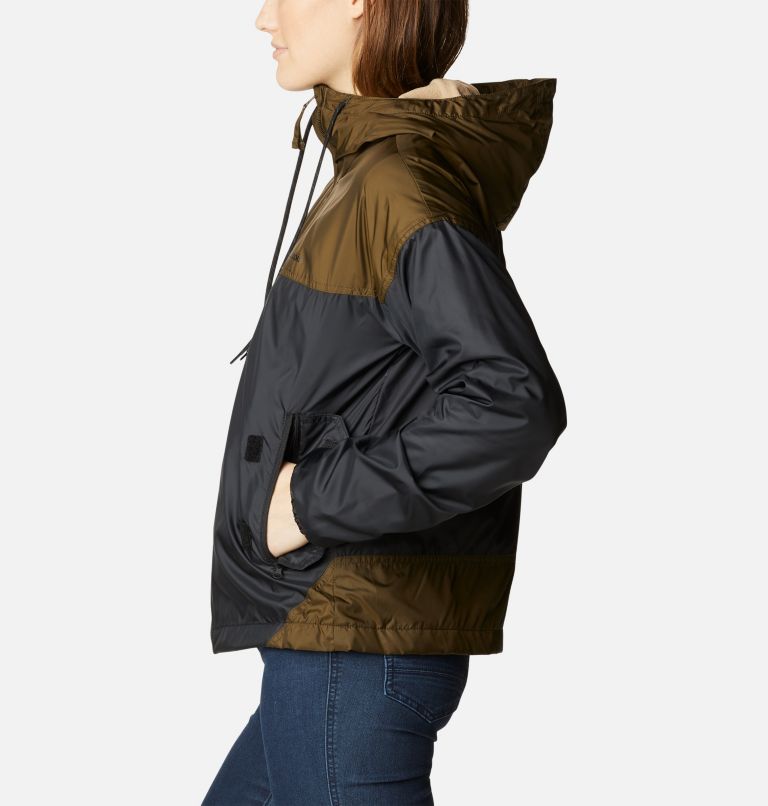 Women's Flash Challenger Fleece Lined Windbreaker Jacket, Color: Black, Olive Green, image 3