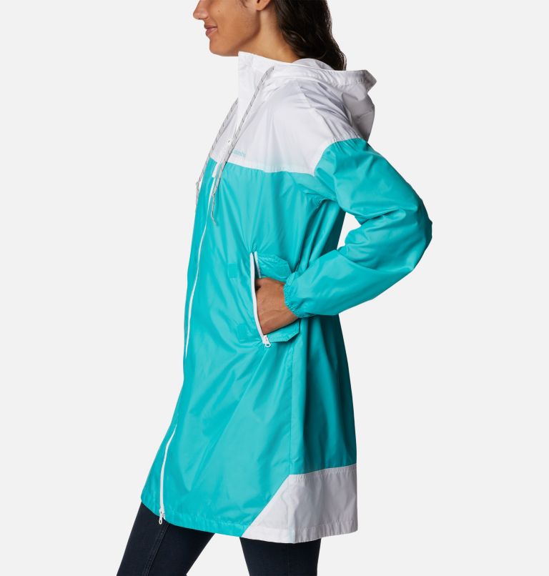 Women's Flash Challenger Long Windbreaker Jacket, Color: Bright Aqua, White, image 3
