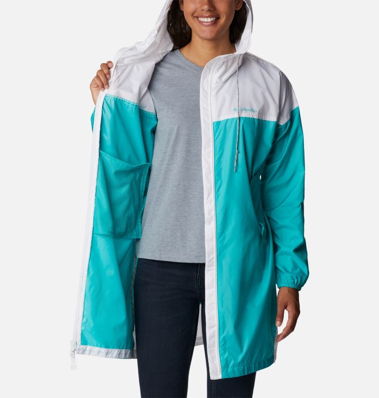 Women’s Flash Challenger Long Windbreaker, Color: Bright Aqua, White, image 5