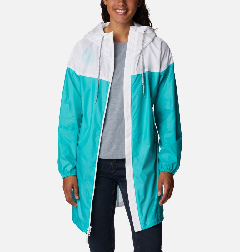 Thumbnail: Women's Flash Challenger Long Windbreaker Jacket, Color: Bright Aqua, White, image 6