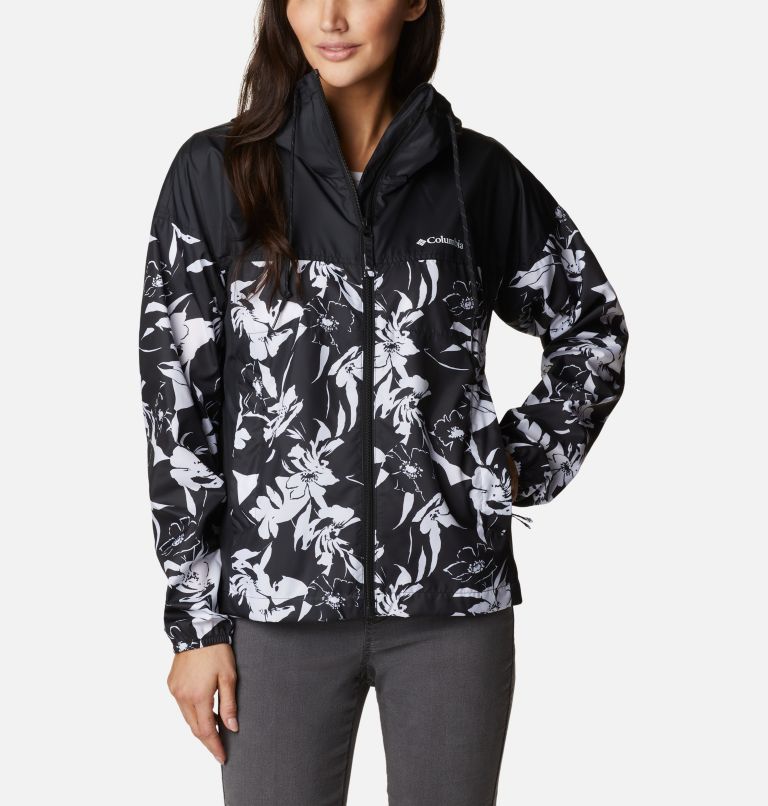 Women's Flash Challenger Novelty Windbreaker Jacket, Color: Black Pop Flora Print, image 1