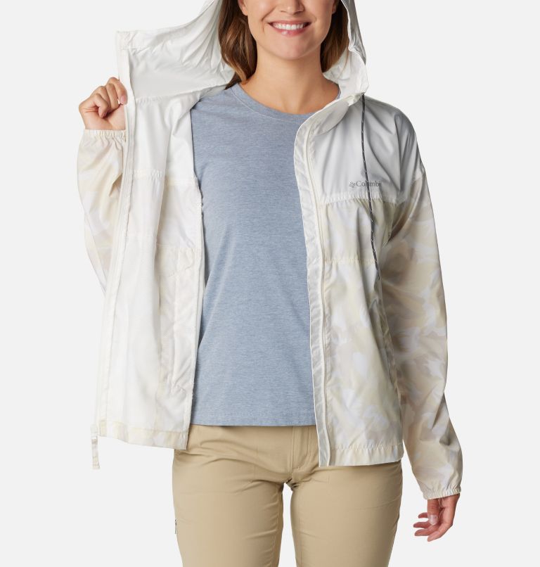 Women’s Flash Challenger Novelty Windbreaker, Color: Dark Stone Peonies, Sea Salt, image 5