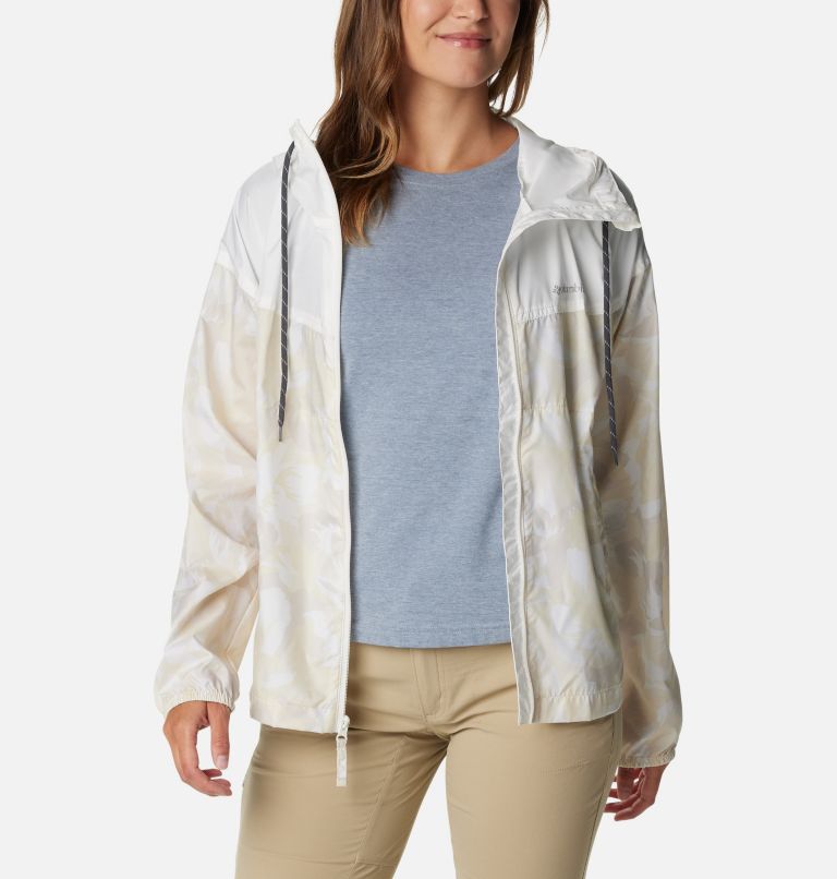 Women’s Flash Challenger Novelty Windbreaker, Color: Dark Stone Peonies, Sea Salt, image 6