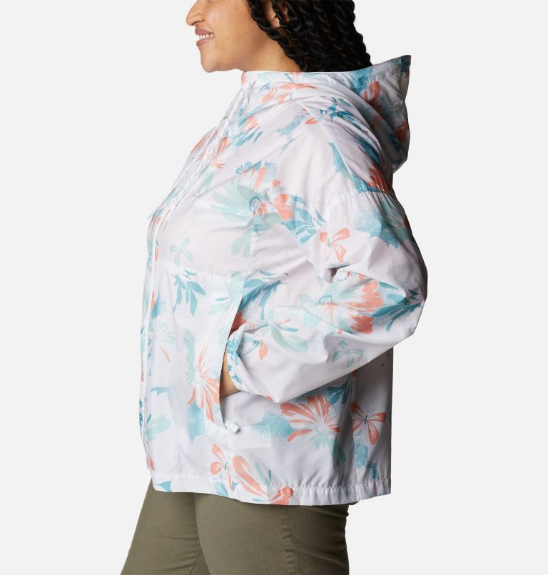 Women's Flash Challenger Novelty Windbreaker Jacket - Plus Size, Color: White Daisy Party Print, image 3