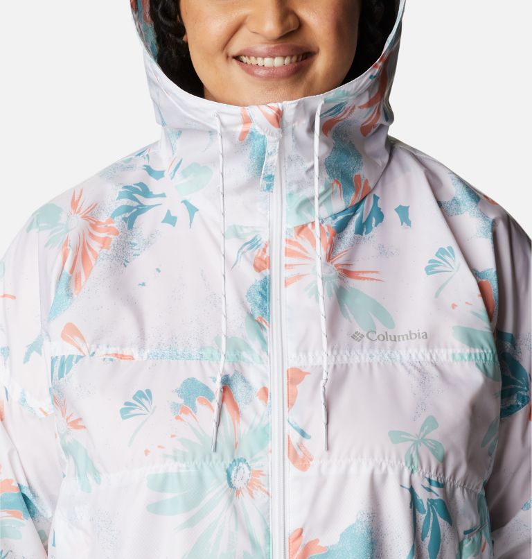 Women's Flash Challenger Novelty Windbreaker Jacket - Plus Size, Color: White Daisy Party Print