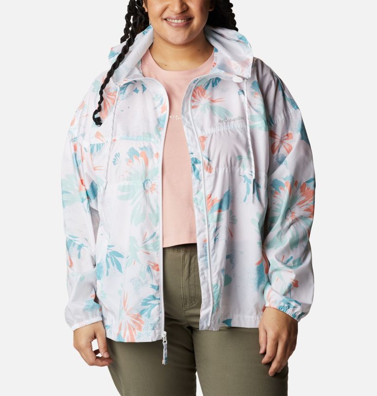 Women's Flash Challenger Novelty Windbreaker Jacket - Plus Size, Color: White Daisy Party Print