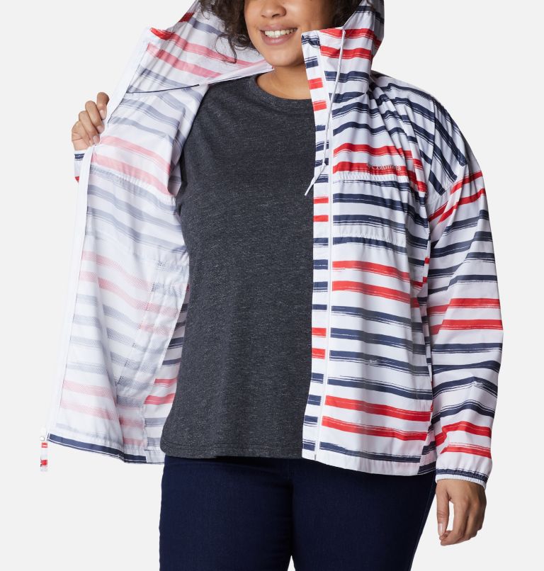 Thumbnail: Women's Flash Challenger Novelty Windbreaker Jacket - Plus Size, Color: White Brush Stripe Multi Print, image 5