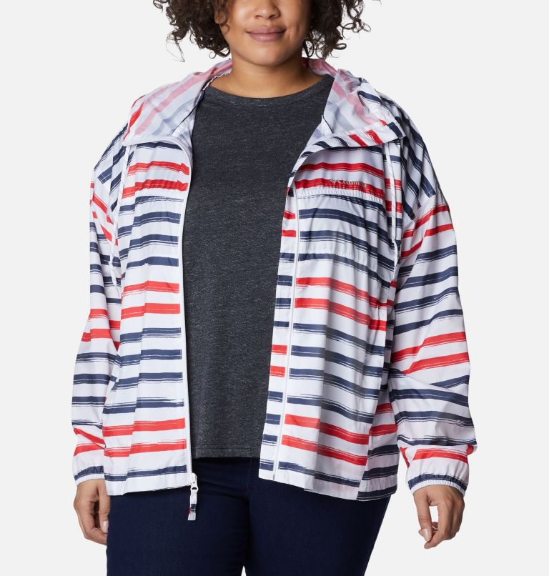 Thumbnail: Women's Flash Challenger Novelty Windbreaker Jacket - Plus Size, Color: White Brush Stripe Multi Print, image 6