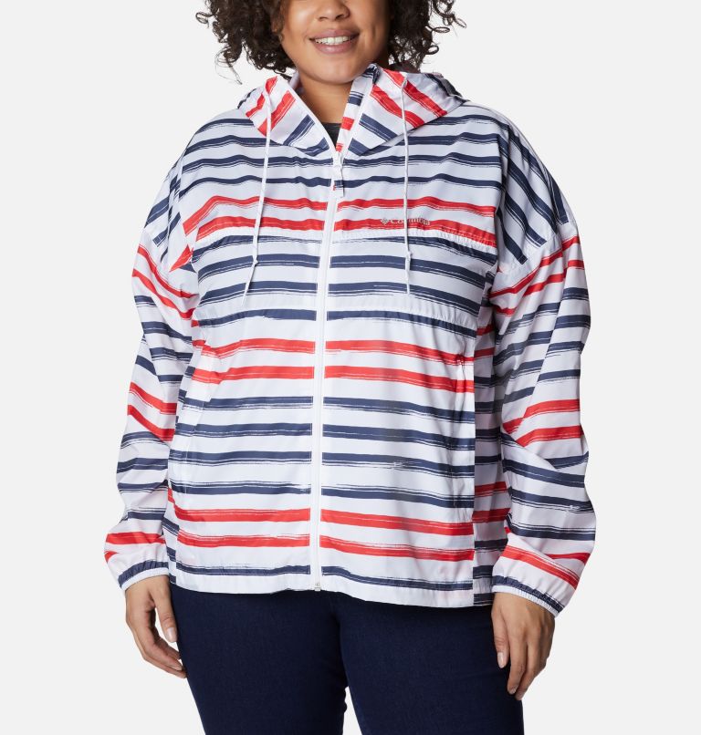 Thumbnail: Women's Flash Challenger Novelty Windbreaker Jacket - Plus Size, Color: White Brush Stripe Multi Print, image 1