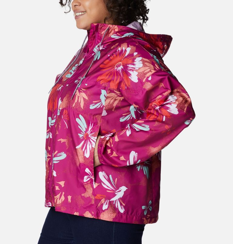 Women's Flash Challenger Novelty Windbreaker Jacket - Plus Size, Color: Wild Fuchsia Daisy Party Print, image 3