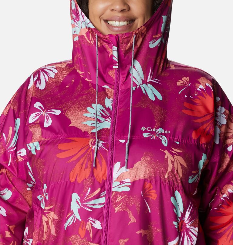 Women's Flash Challenger Novelty Windbreaker Jacket - Plus Size, Color: Wild Fuchsia Daisy Party Print, image 4