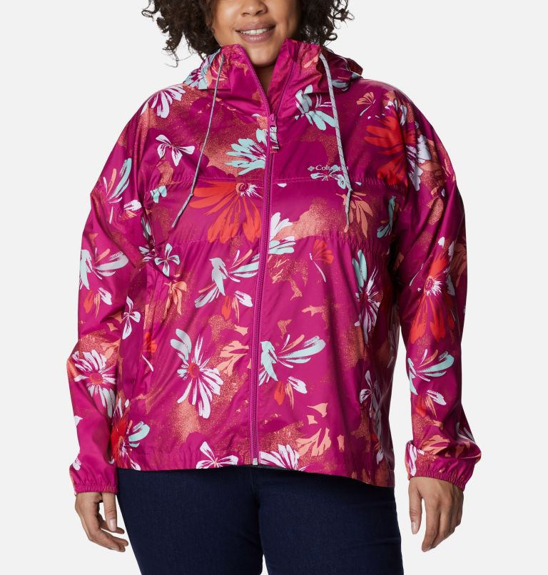 Women's Flash Challenger Novelty Windbreaker Jacket - Plus Size, Color: Wild Fuchsia Daisy Party Print, image 1