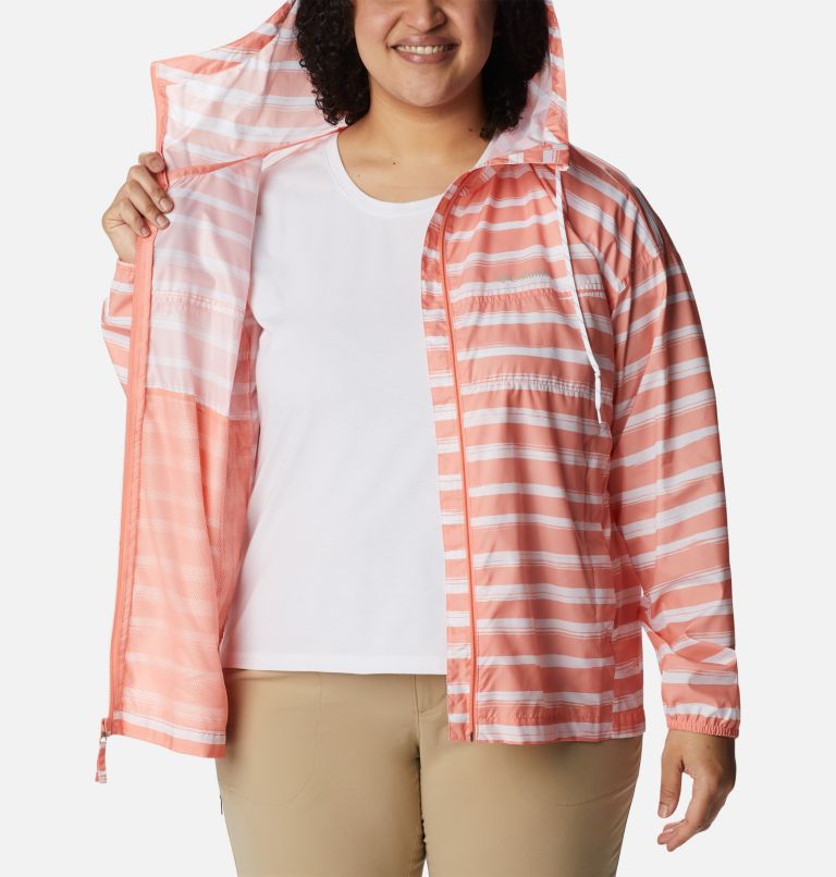 Thumbnail: Women's Flash Challenger Novelty Windbreaker Jacket - Plus Size, Color: Coral Reef Brush Stripe Print, image 5