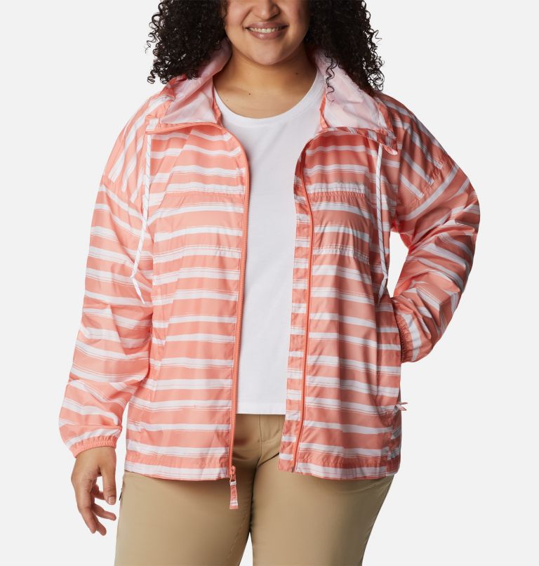 Women's Flash Challenger Novelty Windbreaker Jacket - Plus Size, Color: Coral Reef Brush Stripe Print, image 6