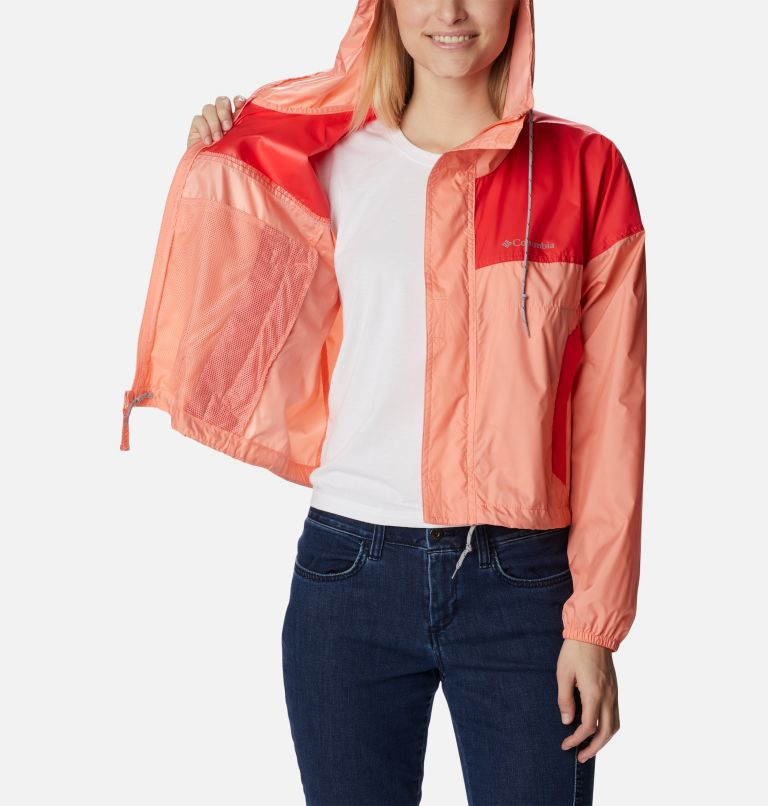 Women's Flash Challenger Cropped Windbreaker Jacket, Color: Coral Reef, Red Hibiscus, image 5