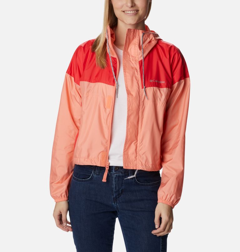 Thumbnail: Women's Flash Challenger Cropped Windbreaker Jacket, Color: Coral Reef, Red Hibiscus, image 6