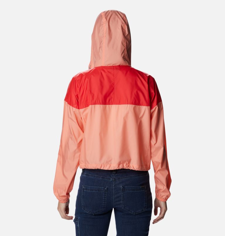 Women's Flash Challenger Cropped Windbreaker Jacket, Color: Coral Reef, Red Hibiscus, image 2