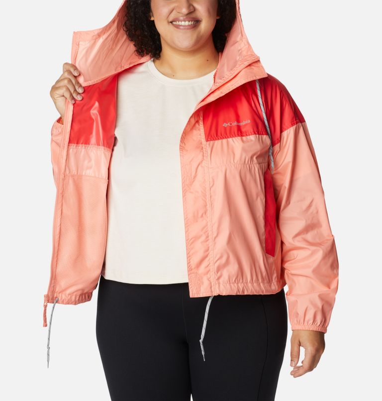 Thumbnail: Women's Flash Challenger Cropped Windbreaker - Plus Size, Color: Coral Reef, Red Hibiscus, image 5