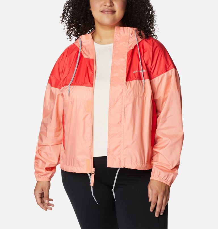 Thumbnail: Women's Flash Challenger Cropped Windbreaker - Plus Size, Color: Coral Reef, Red Hibiscus, image 6