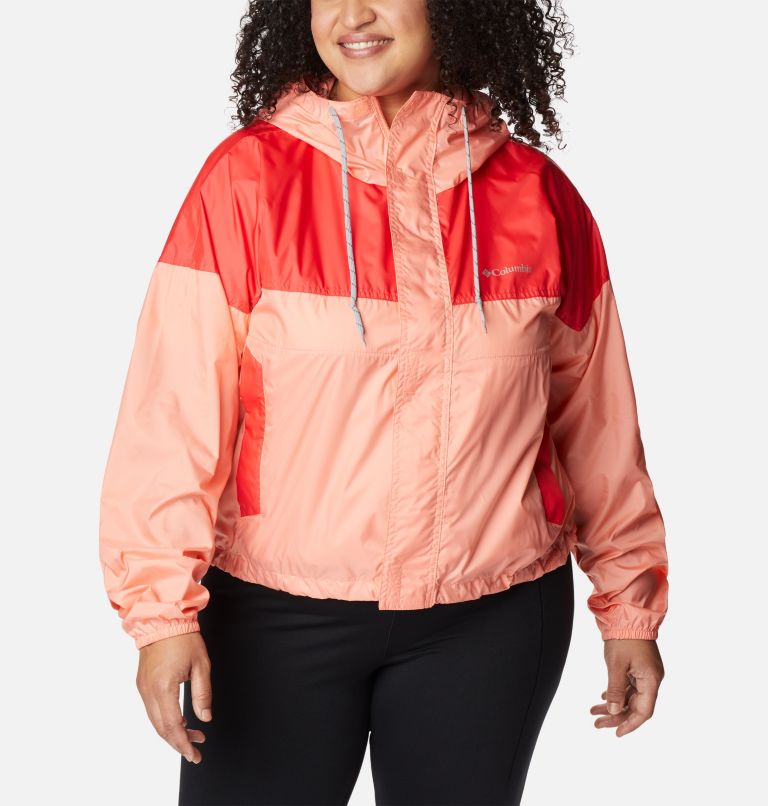 Women's Flash Challenger Cropped Windbreaker - Plus Size, Color: Coral Reef, Red Hibiscus, image 1
