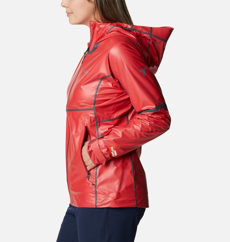 Women’s OutDry Extreme Mesh Waterproof Hooded Shell Jacket, Color: Red Hibiscus, image 3