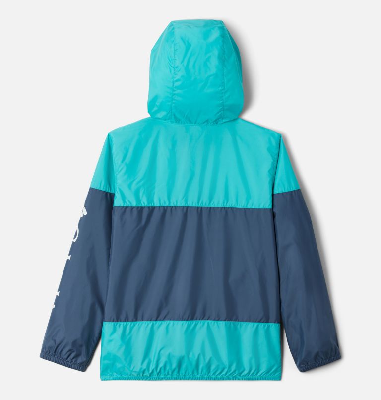 Kids' Flash Challenger Windbreaker Jacket, Color: Dark Mountain, Bright Aqua, image 2