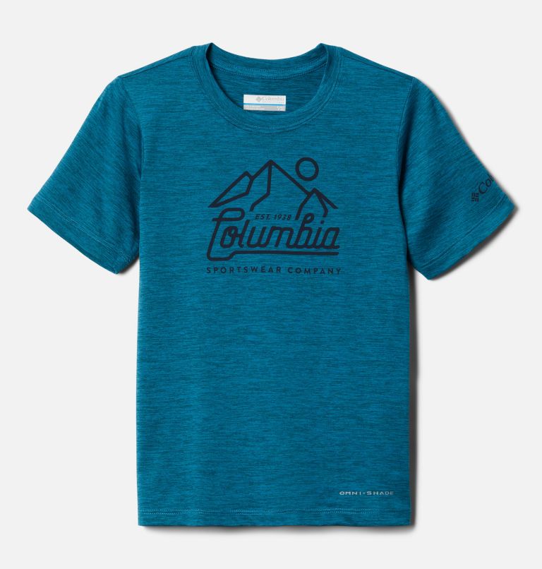 Thumbnail: Boys’ Mount Echo Technical Graphic T-Shirt, Color: Deep Marine Heather CSC Peaks, image 1