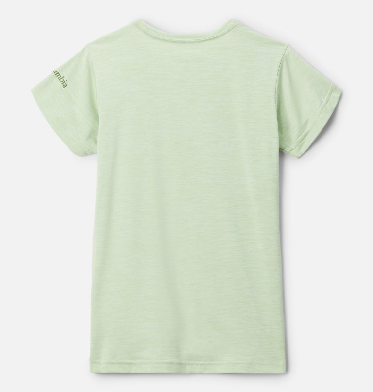 Girls’ Mission Peak Technical Graphic T-Shirt, Color: Sage Leaf, Scripted Scene, image 2