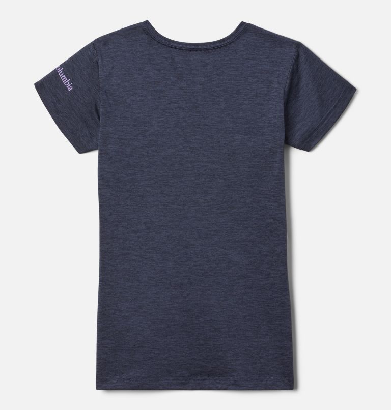 Girls’ Mission Peak Technical Graphic T-Shirt, Color: Nocturnal Hthr, Inverted Stripes Graphic, image 2