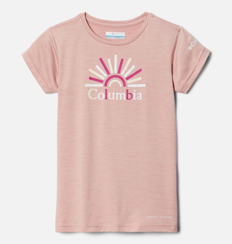 Thumbnail: Girls’ Mission Peak Technical Graphic T-Shirt, Color: Faux Pink Heather Brand Rays, image 1