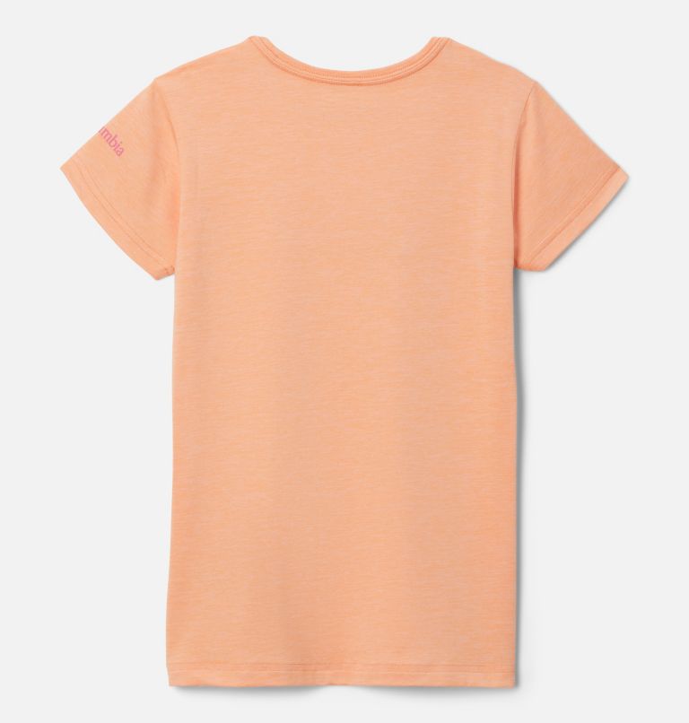 Girls’ Mission Peak Technical Graphic T-Shirt, Color: Peach Hthr, Inverted Stripes Graphic, image 2