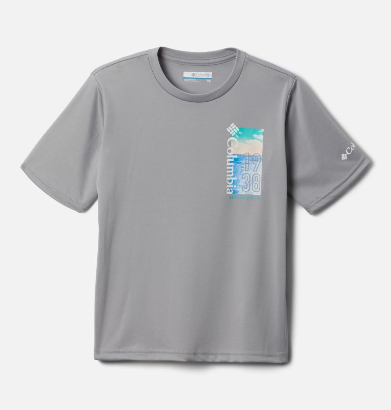 Boys’ Grizzly Ridge Technical Graphic T-Shirt, Color: Columbia Grey, Positive Outlook Graphic, image 1