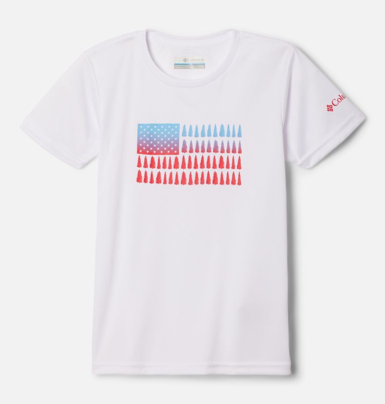 Girls’ Mirror Creek Technical Graphic T-Shirt, Color: White, Patriotic Pines Graphic, image 1