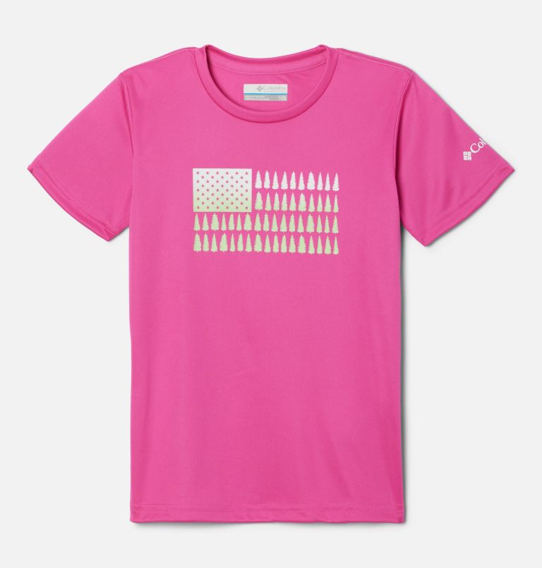 Girls' Mirror Creek Short Sleeve Graphic T-Shirt, Color: Pink Ice, Patriotic Pines Graphic, image 1