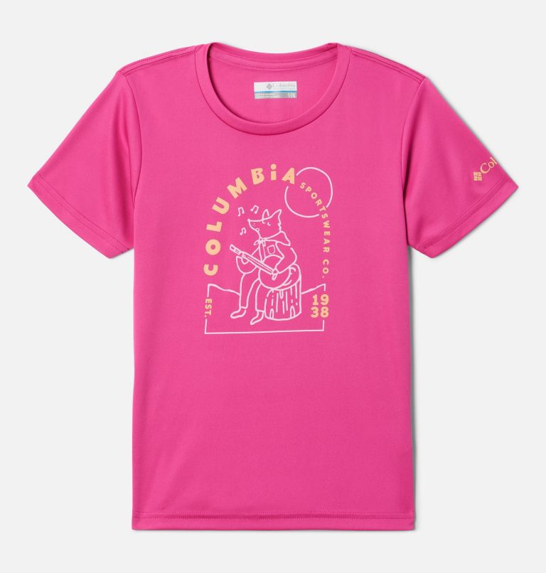 Thumbnail: Girls' Mirror Creek Short Sleeve Graphic T-Shirt, Color: Pink Ice, Camp Tunes Graphic, image 1
