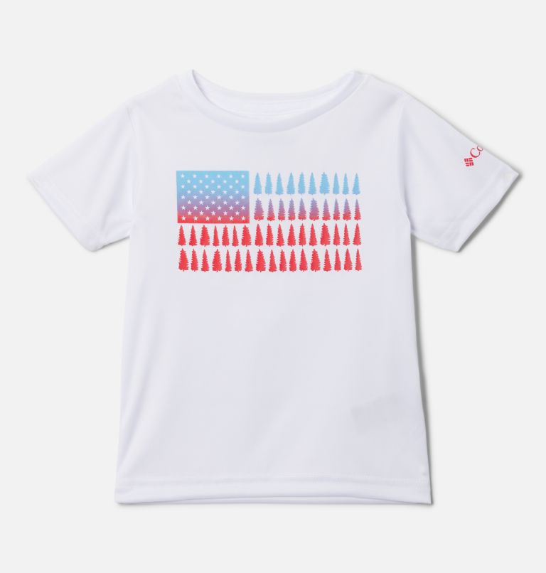 Thumbnail: Girls' Toddler Mirror Creek Short Sleeve Graphic T-Shirt, Color: White, Patriotic Pines Graphic, image 1