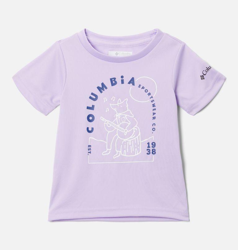 Thumbnail: Girls' Toddler Mirror Creek Short Sleeve Graphic T-Shirt, Color: Morning Mist, Camp Tunes Graphic, image 1