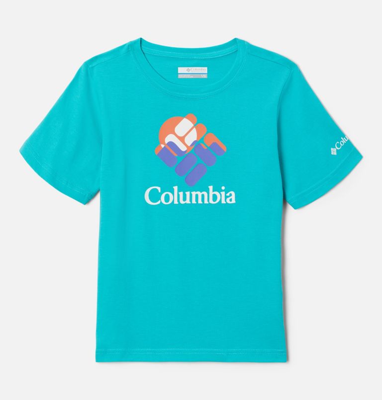 Thumbnail: Boys’ Valley Creek Graphic Casual Cotton T-Shirt, Color: Bright Aqua, Gemscape Graphic, image 1