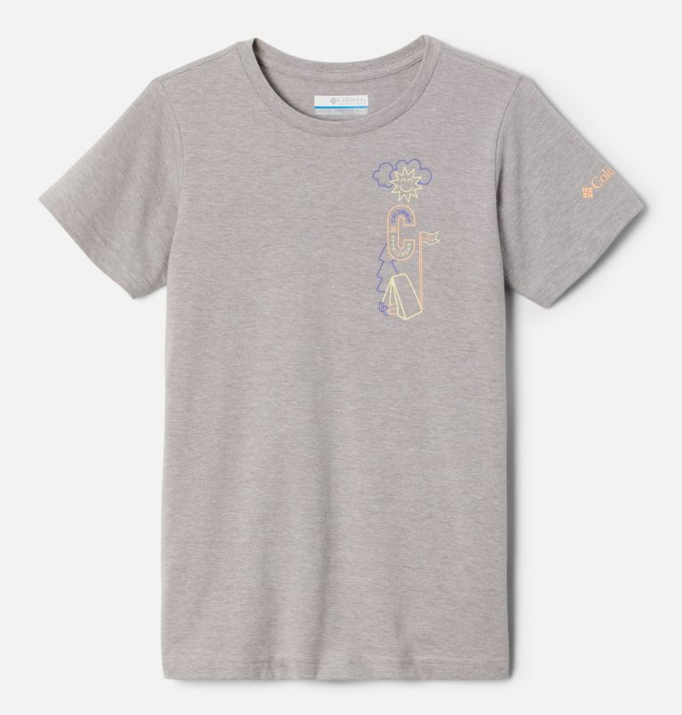 Thumbnail: Girls' Mission Lake Short Sleeve Graphic T-Shirt, Color: Columbia Grey Hthr, Camp CSC Graphic, image 1