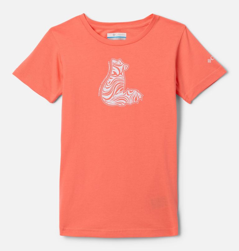 Girls’ Mission Lake Graphic Casual Cotton T-Shirt, Color: Hot Coral, Foxy Swirl, image 1