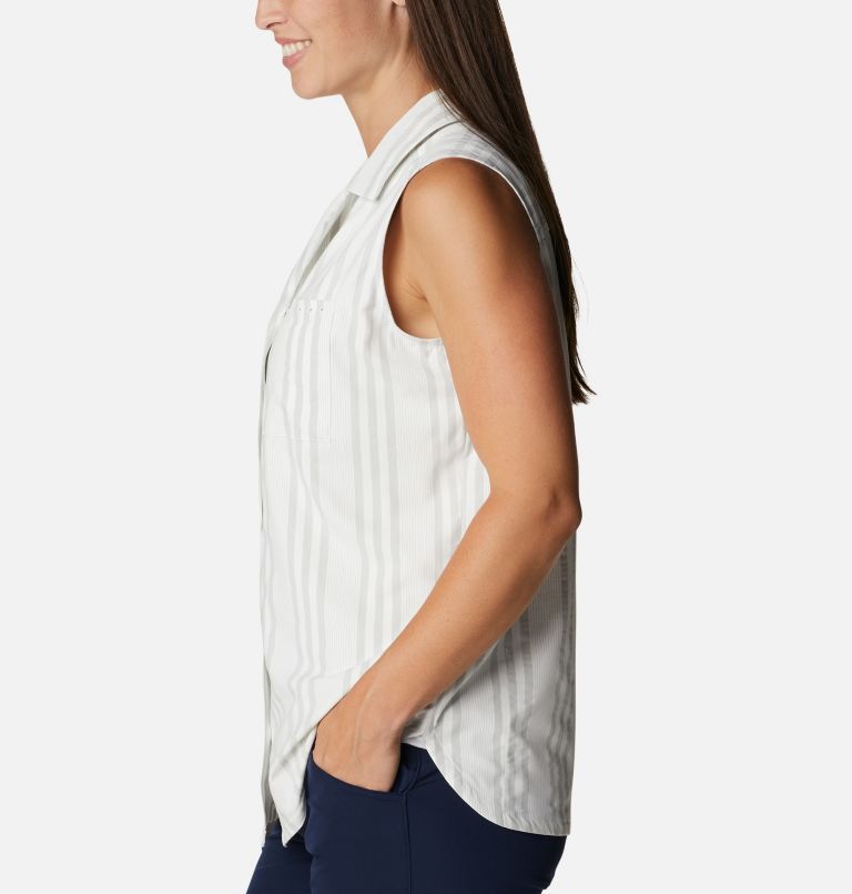 Thumbnail: Women's Sun Drifter Woven Sleeveless Shirt, Color: Cool Grey Stripe, image 3
