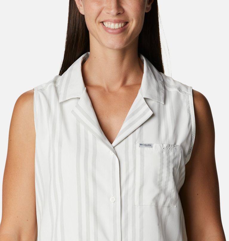 Thumbnail: Women's Sun Drifter Woven Sleeveless Shirt, Color: Cool Grey Stripe, image 4