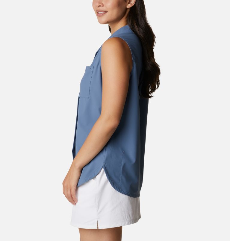 Women's PFG Sun Drifter Woven Sleeveless Shirt, Color: Bluestone