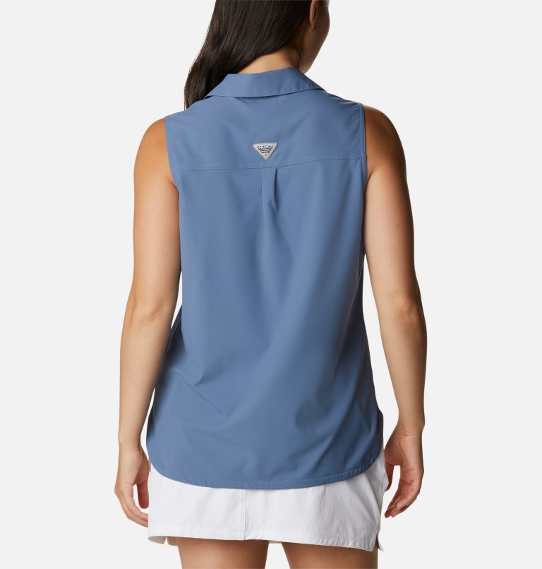 Women's PFG Sun Drifter Woven Sleeveless Shirt, Color: Bluestone